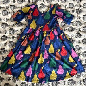 Hanna Andersson Girl Colorful Pears Print Super Soft Skater Dress 6-7 years